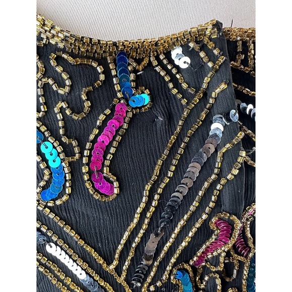 Vintage Papell Boutique Silk Sequin Beaded Embellished Jacket Black Plus Size 2X - Picture 8 of 11